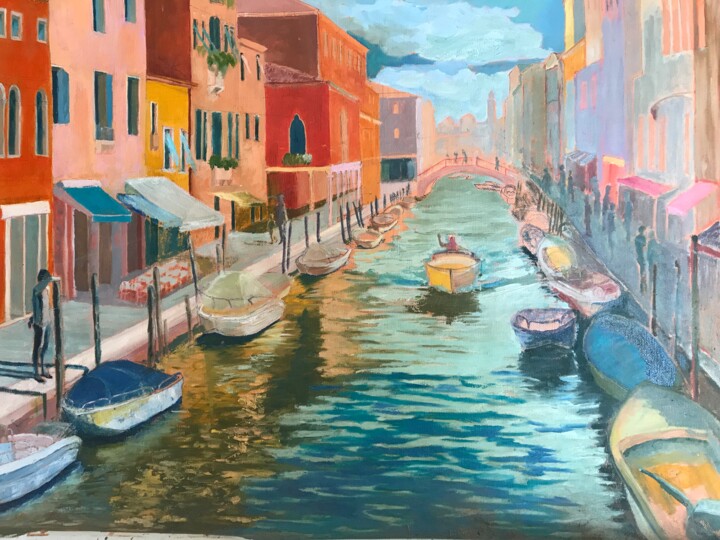 Painting titled "Murano" by Armelle De Ségogne, Original Artwork, Oil Mounted on Wood Stretcher frame