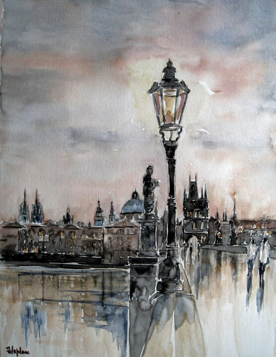 Peinture intitulée "Prague" par Armelle Delaplace, Œuvre d'art originale, Aquarelle Monté sur Carton