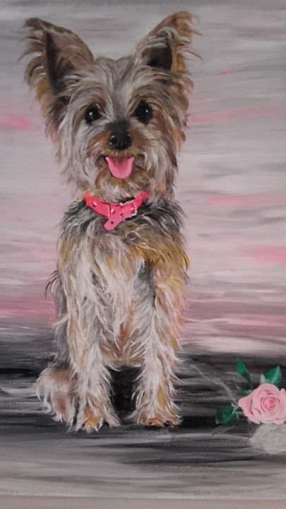 Painting titled "Chien yorkshire" by Armelle Leonard, Original Artwork, Acrylic