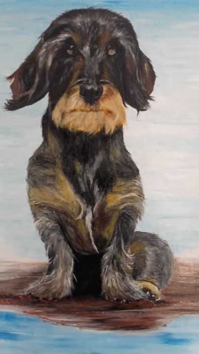 Painting titled "Chien teckel" by Armelle Leonard, Original Artwork, Acrylic