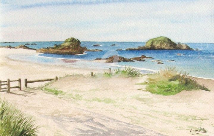 Peinture intitulée "Iles des Chevrets à…" par Armelle Cailly (Armelle), Œuvre d'art originale, Aquarelle Monté sur Carton