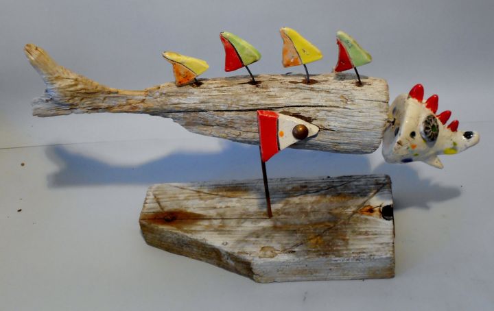 Sculpture titled "Poisson bois.jpg" by Armelle Colombier, Original Artwork, Ceramics