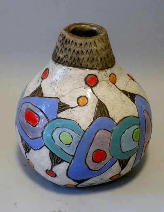 Design intitulée "vase boule tons ble…" par Armelle Colombier, Œuvre d'art originale, Décoration de maison