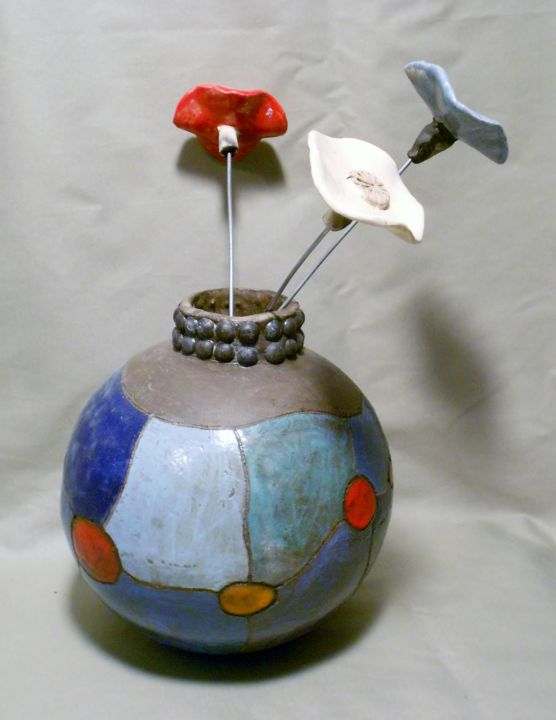 Design intitulée "vase boule camaieu…" par Armelle Colombier, Œuvre d'art originale, Décoration de maison