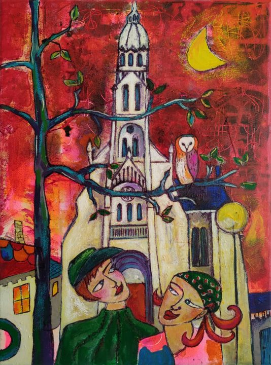 Painting titled "les Amoureux de Sai…" by Armelle Colombier, Original Artwork, Acrylic