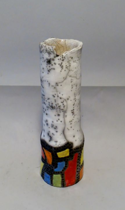Design intitulée "vase graphique raku…" par Armelle Colombier, Œuvre d'art originale, Décoration de maison