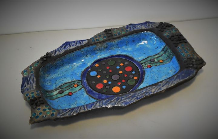 Design intitulée "plat rectangle bleu" par Armelle Colombier, Œuvre d'art originale, Art de la table
