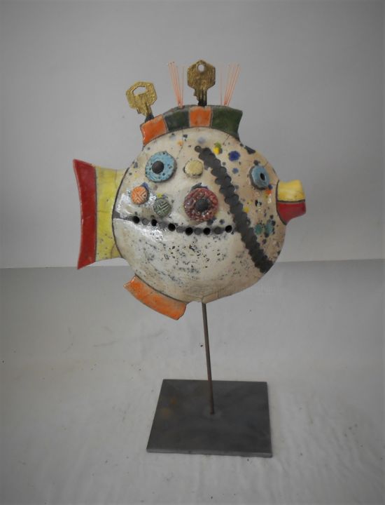 Sculpture intitulée "Poisson clés" par Armelle Colombier, Œuvre d'art originale, Céramique
