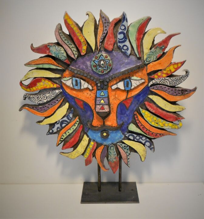 Sculpture intitulée "Le Roi Lion" par Armelle Colombier, Œuvre d'art originale, Céramique