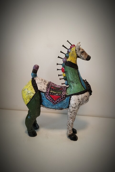 Sculpture titled "Cheval chinois" by Armelle Colombier, Original Artwork, Ceramics