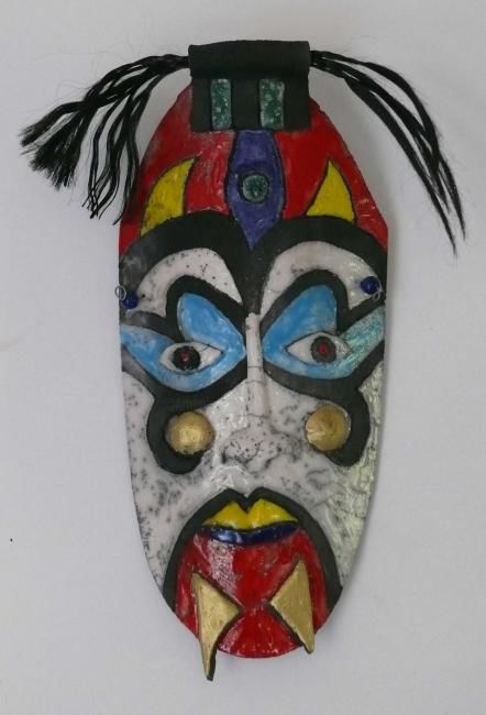 Sculpture intitulée "masque chinois" par Armelle Colombier, Œuvre d'art originale, Céramique
