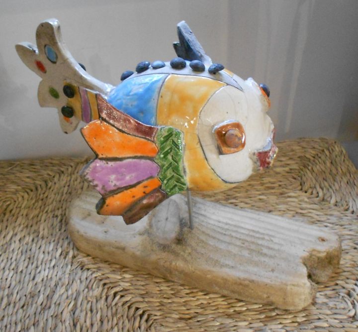 Sculpture intitulée "poisson-clous.jpg" par Armelle Colombier, Œuvre d'art originale, Céramique