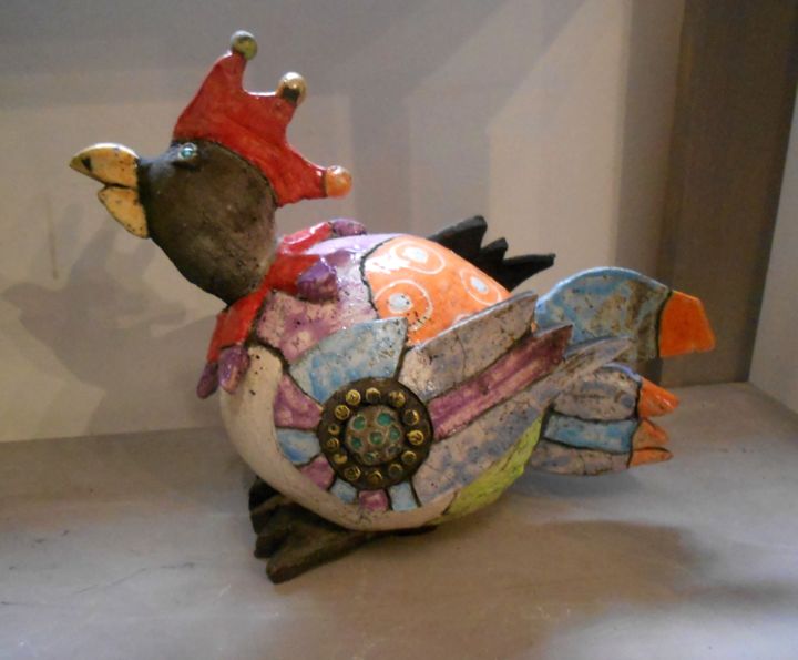 Sculpture intitulée "poule-asteque.jpg" par Armelle Colombier, Œuvre d'art originale