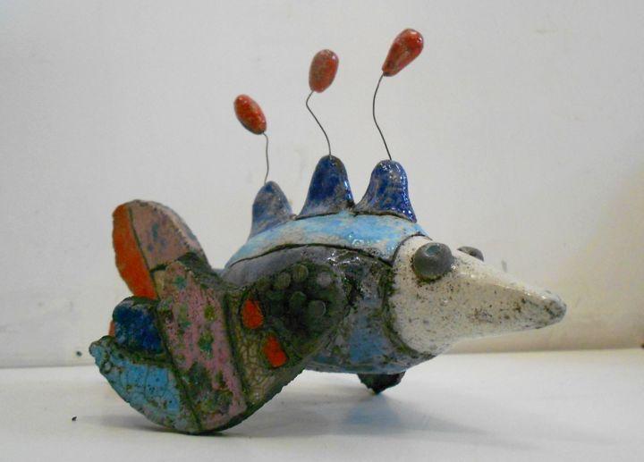 Sculpture intitulée "poisson-bleu.jpg" par Armelle Colombier, Œuvre d'art originale, Céramique