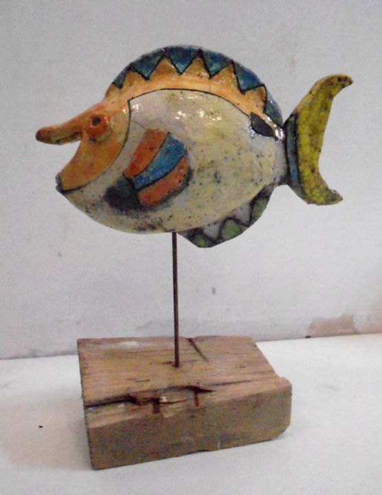 Sculpture intitulée "poisson nasique" par Armelle Colombier, Œuvre d'art originale, Céramique
