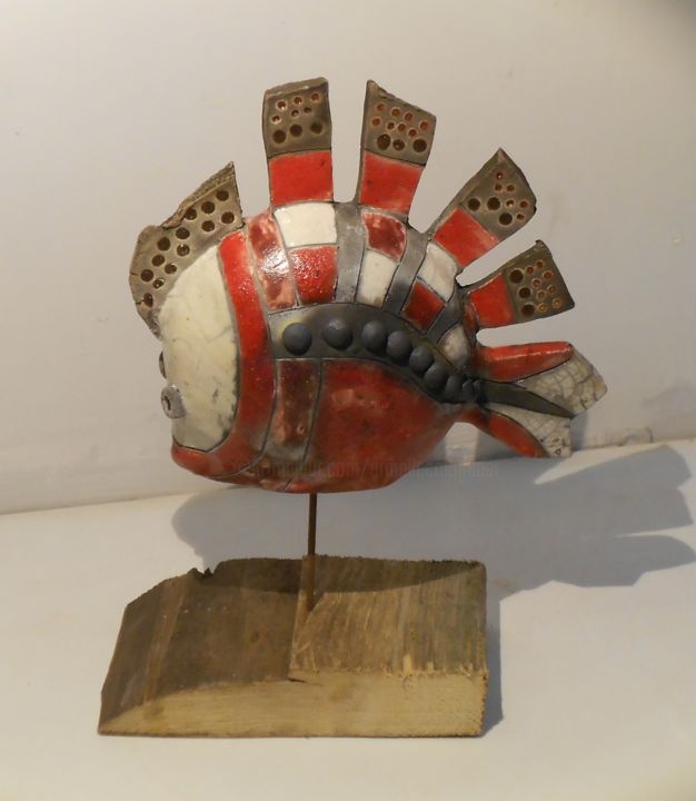 Sculpture intitulée "le-poisson-rouge.jpg" par Armelle Colombier, Œuvre d'art originale, Céramique