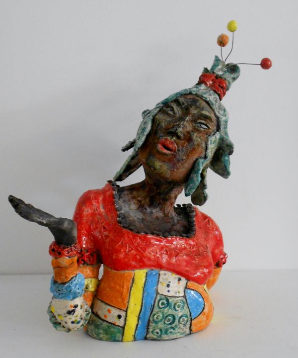 Escultura titulada "la petite mongole.j…" por Armelle Colombier, Obra de arte original, Cerámica