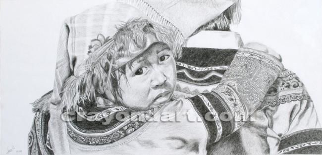 Drawing titled "l'enfant" by Armelle Latry, Original Artwork