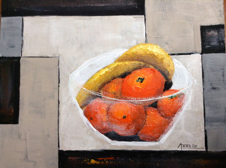 Peinture intitulée "bananes et mandarin…" par Armelle, Œuvre d'art originale, Acrylique