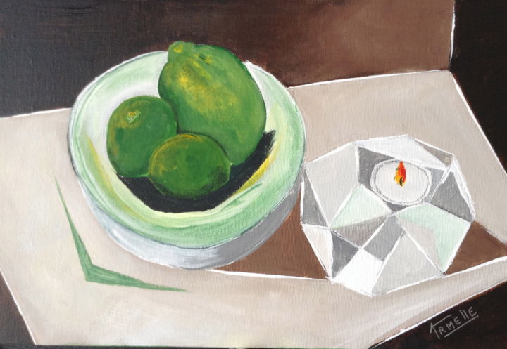 Painting titled "citrons verts et ch…" by Armelle, Original Artwork, Acrylic