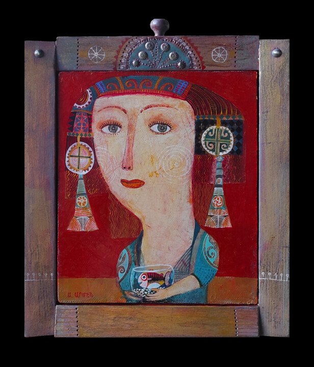 Painting titled "little fish named W…" by Armen Adilkhanyan (Adil), Original Artwork, Acrylic Mounted on Wood Stretcher frame