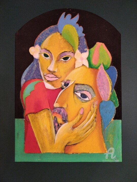 Pintura intitulada "GAUGUIN IN TAHITI" por Armen Avetisyan, Obras de arte originais, Pastel Montado em Vidro