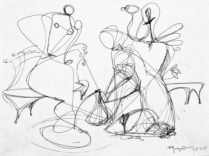 Zeichnungen mit dem Titel "SKY_33" von Armen Ghazayran (Nem), Original-Kunstwerk, Tinte