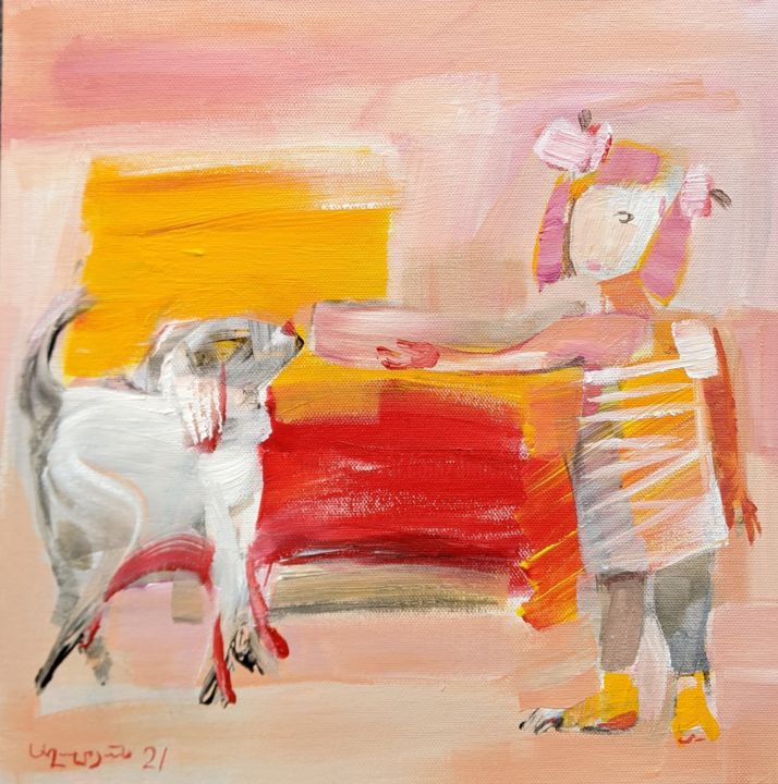 Malerei mit dem Titel "Obstinate puppy" von Armen Ghazayran (Nem), Original-Kunstwerk, Acryl