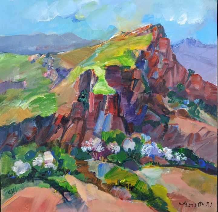 Painting titled "Spring in the mount…" by Armen Ghazayran (Nem), Original Artwork, Acrylic