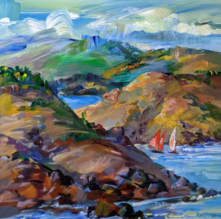 Painting titled "Between the islands…" by Armen Ghazayran (Nem), Original Art, Acrylic