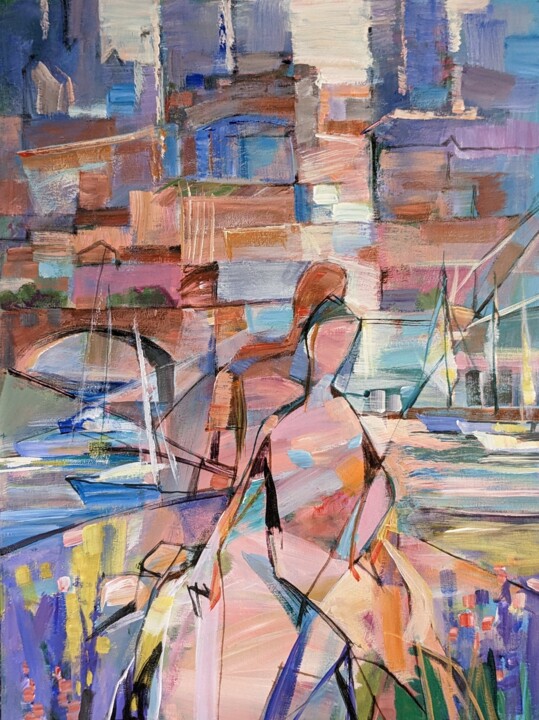 Painting titled "Fishing/ city ​​coa…" by Armen Ghazayran (Nem), Original Artwork, Acrylic