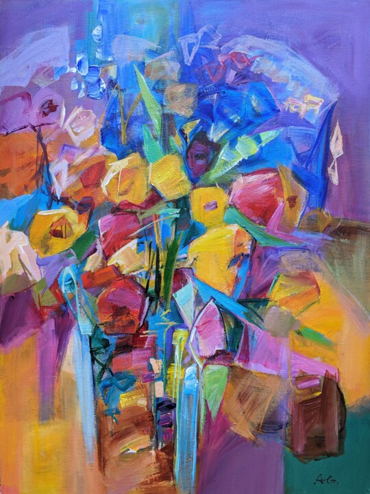 Pittura intitolato "bouquet of 50" da Armen Ghazayran (Nem), Opera d'arte originale, Acrilico