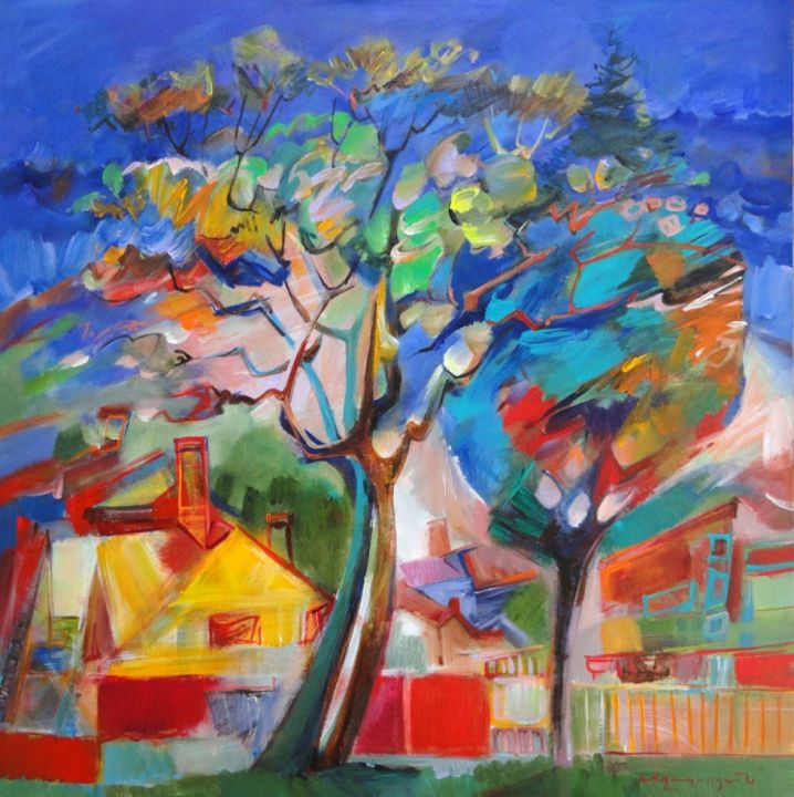 Painting titled "A haus for 31 ave" by Armen Ghazayran (Nem), Original Artwork, Oil