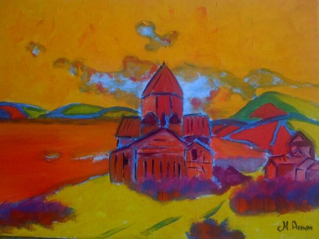 Peinture intitulée "Eglise Orthodoxe" par Armen Mkrtchian, Œuvre d'art originale