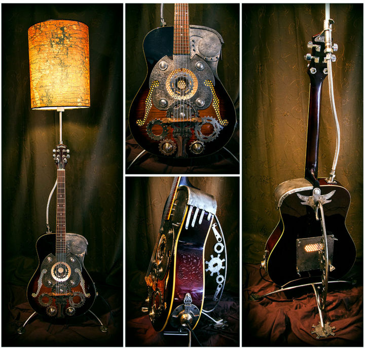 Sculpture titled "steampunk-guitar" by Armen 71, Original Artwork, Metals