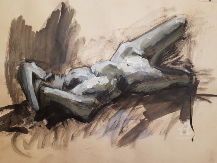 Painting titled "Nude girl laid down" by Armin Abazari, Original Artwork, Acrylic