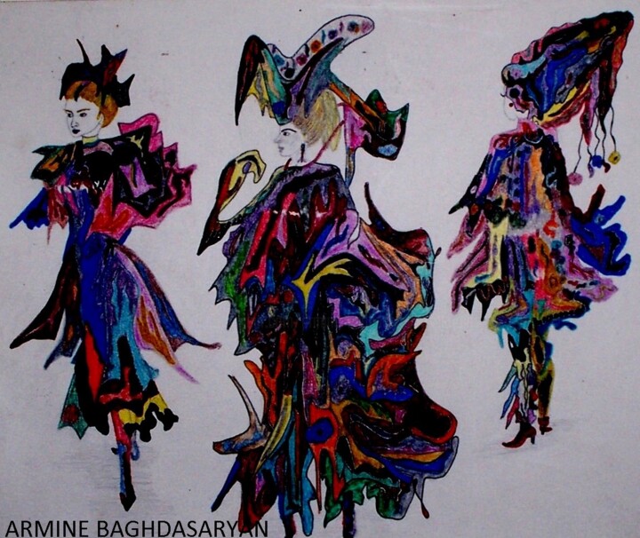 Рисунок под названием "Modèles !! série" - Armine Baghdasaryan (Parmide), Подлинное произведение искусства, Шариковая ручка