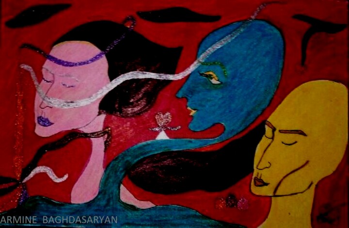 Disegno intitolato "En metitations !!!!!" da Armine Baghdasaryan (Parmide), Opera d'arte originale, Biro