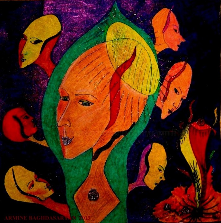 Dibujo titulada "Reflexions" por Armine Baghdasaryan (Parmide), Obra de arte original, Bolígrafo