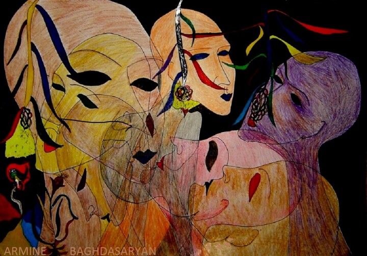 Σχέδιο με τίτλο "L'incertitude" από Armine Baghdasaryan (Parmide), Αυθεντικά έργα τέχνης, Στυλό