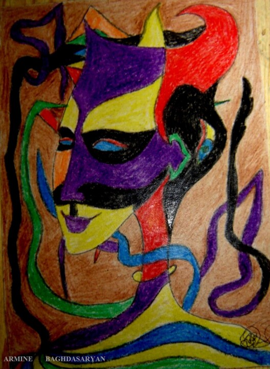 Drawing titled "Sous le mask" by Armine Baghdasaryan (Parmide), Original Artwork, Ballpoint pen
