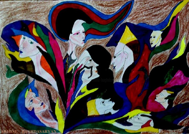 Dessin intitulée "pourquoi  elle !!!" par Armine Baghdasaryan (Parmide), Œuvre d'art originale, Stylo à bille