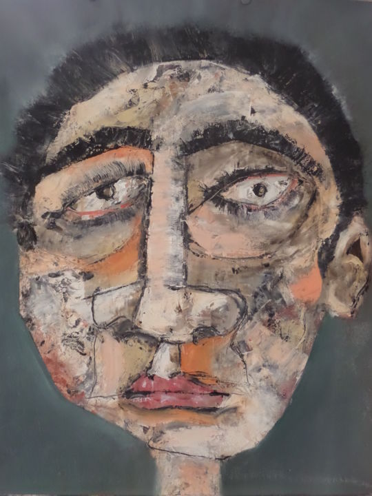 Pittura intitolato "Retrato en gris" da Arnaldo Delgado, Opera d'arte originale, Olio
