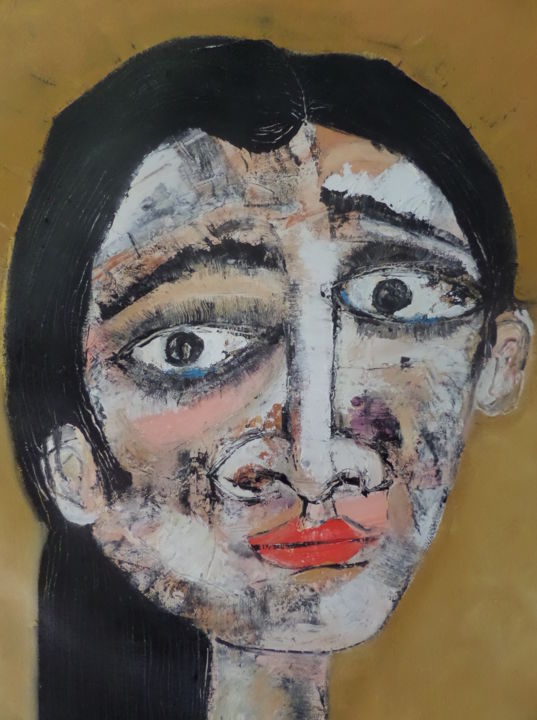 Painting titled "Rostro de ella" by Arnaldo Delgado, Original Artwork, Oil