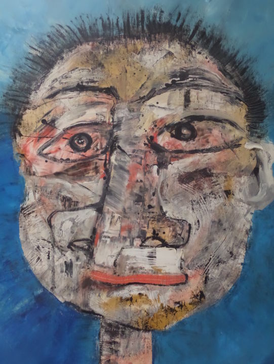 Painting titled "Rostro azulado" by Arnaldo Delgado, Original Artwork, Oil