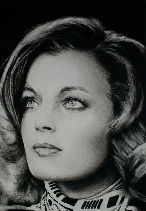 Drawing titled "Romy Schneider" by Arnaud Baneat, Original Artwork, Conté