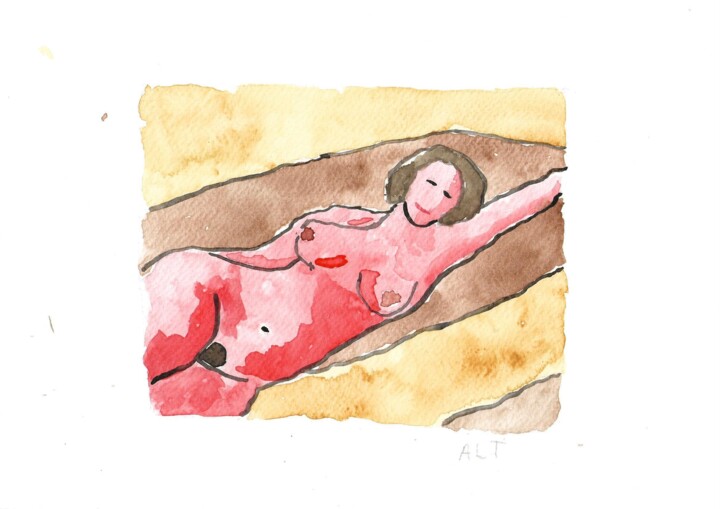 Painting titled "La belle endormie" by Arnaud De La Tour, Original Artwork, Watercolor