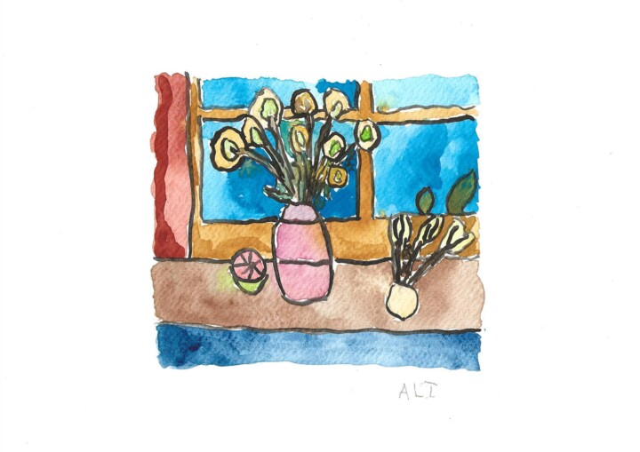 Peinture intitulée "Fleurs (4)" par Arnaud De La Tour, Œuvre d'art originale, Aquarelle