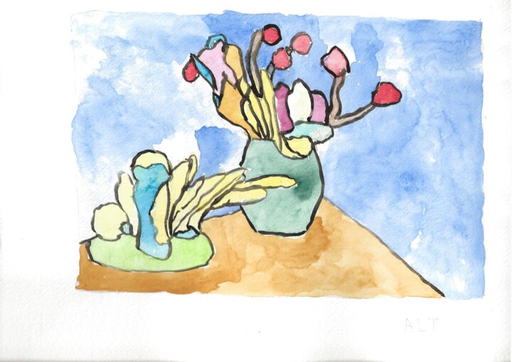 Malerei mit dem Titel "Fleurs (9)" von Arnaud De La Tour, Original-Kunstwerk, Aquarell