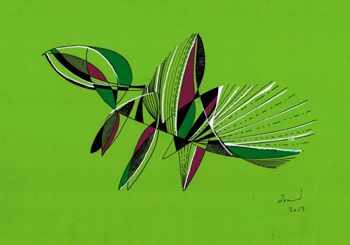 Drawing titled "L'Effet Vert" by Arnaud Dromigny, Original Artwork, Ink